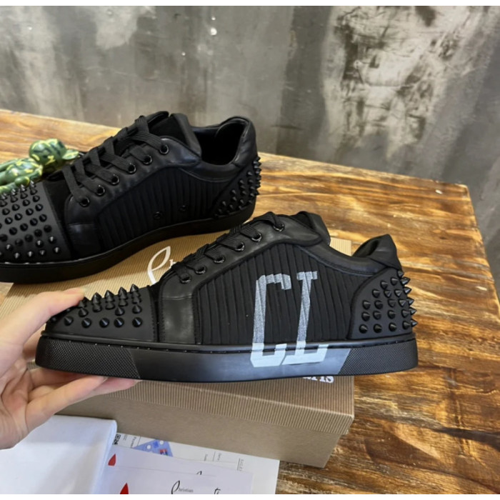 Christian Louboutin Black CL‑Logo Spiked Low‑Top Sneakers