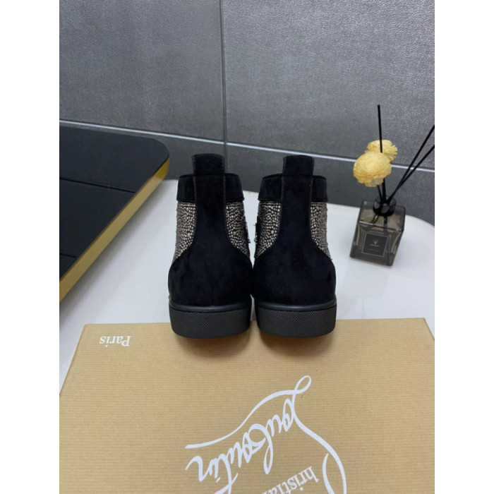 Christian Louboutin Gunmetal Strass Rhinestone High‑Top Sneakers