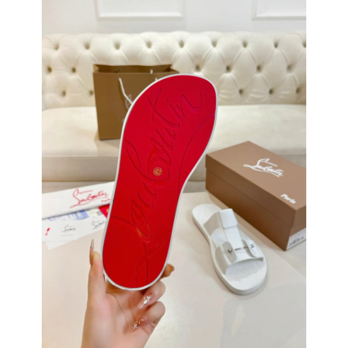 Christian Louboutin White Rubber Double‑Buckle Slide Sandals