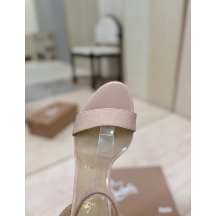 Christian Louboutin Nude Patent Leather 100mm Stiletto Heel Ankle‑Strap Sandals