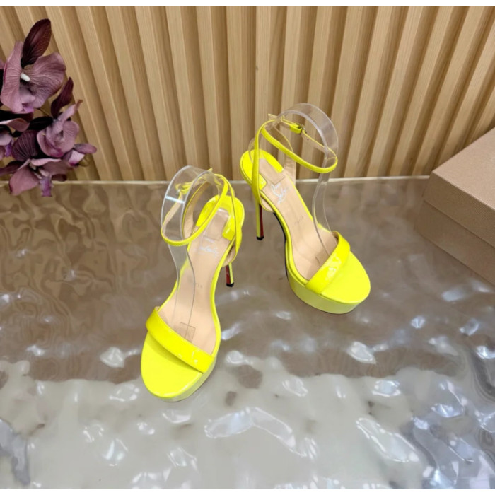 Christian Louboutin Yellow Patent Leather Platform Ankle‑Strap High‑Heel Sandals 150mm heel
