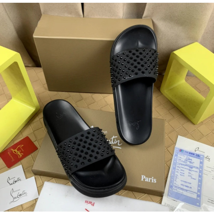 Christian Louboutin Black Spiked Platform Slide Sandals