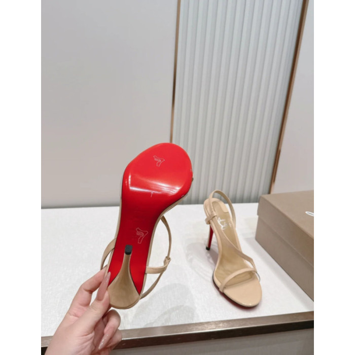 Christian Louboutin Nude Patent Leather 100mm Stiletto Heel Slingback Sandals
