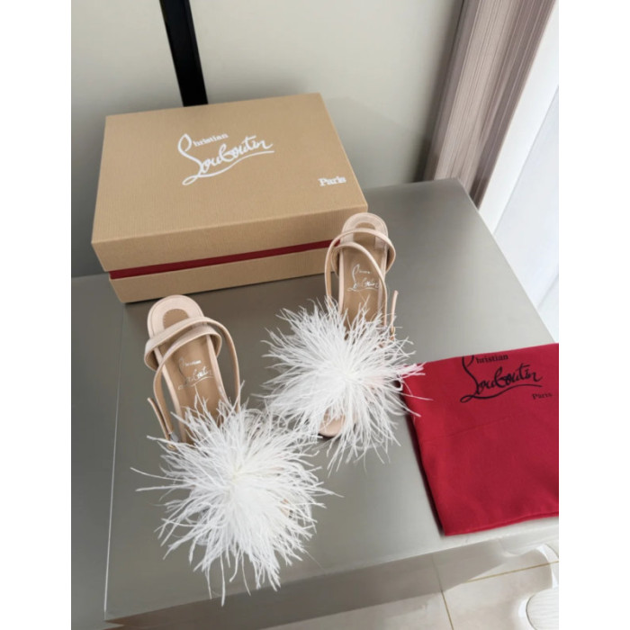 Christian Louboutin Nude Feather 100mm Slingback Stiletto Sandals