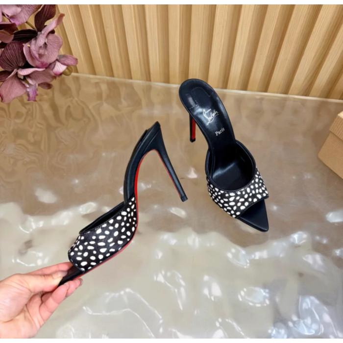 Christian Louboutin Black‑Base Dalmatian Pony Hair 100mm Stiletto Heel Mules