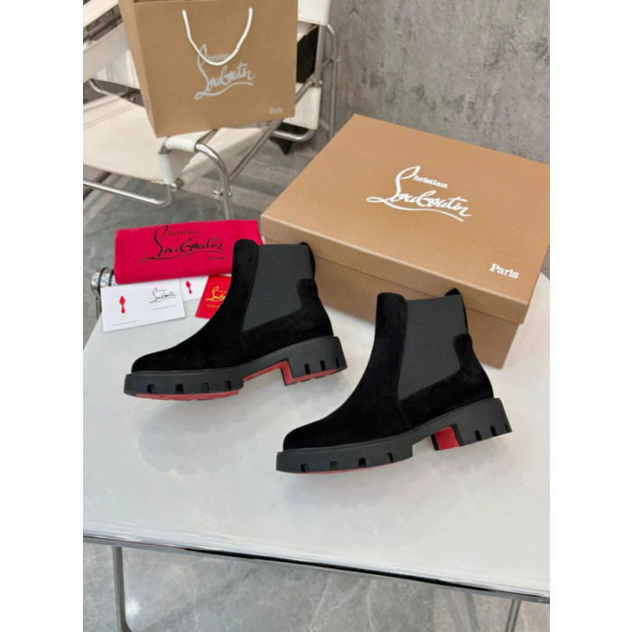 Christian Louboutin Black Suede Lug‑Sole Chelsea Ankle Boots