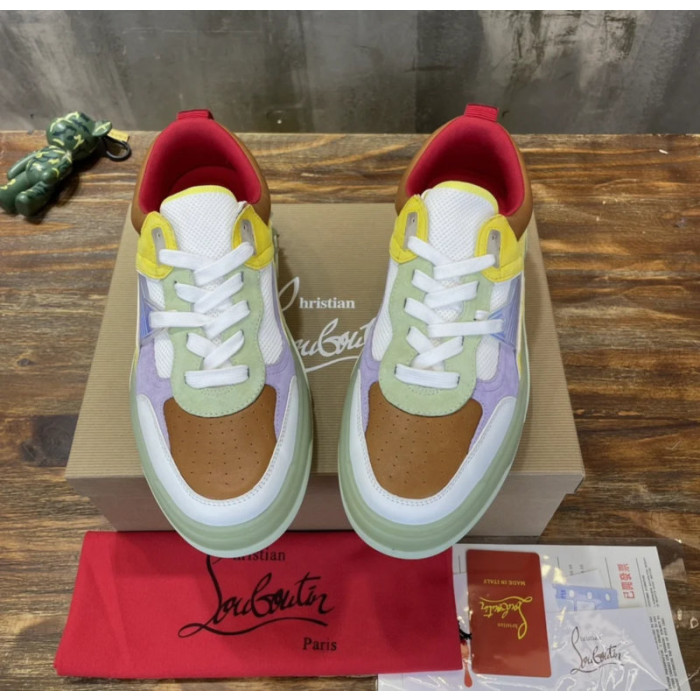 Christian Louboutin Color‑Block Suede Mesh Spiked Chunky Low‑Top Sneakers