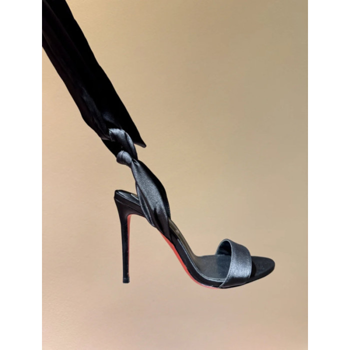 Christian Louboutin Black Satin 120mm heel Ankle‑Tie Stiletto High‑Heel Sandals