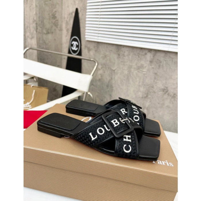Christian Louboutin Crossover Strap Woven Flat Slide Sandals