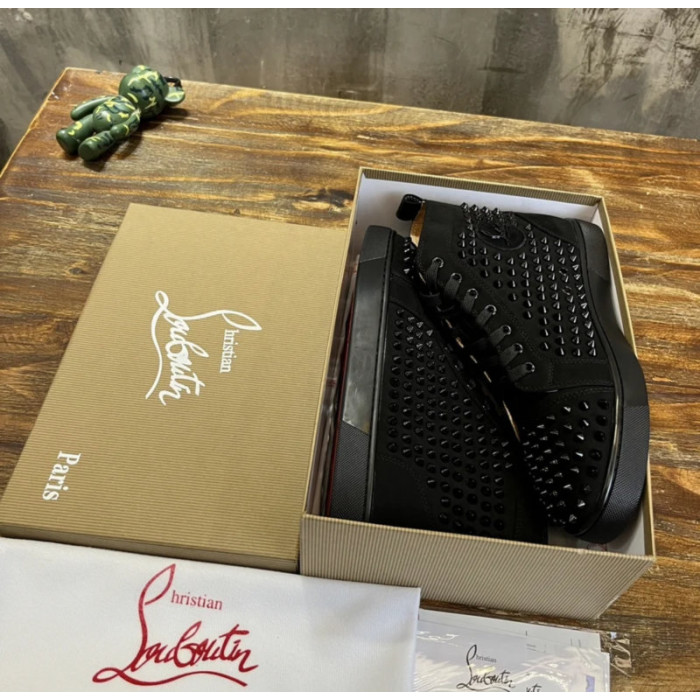 Christian Louboutin Black Suede Full‑Spike High‑Top Sneakers