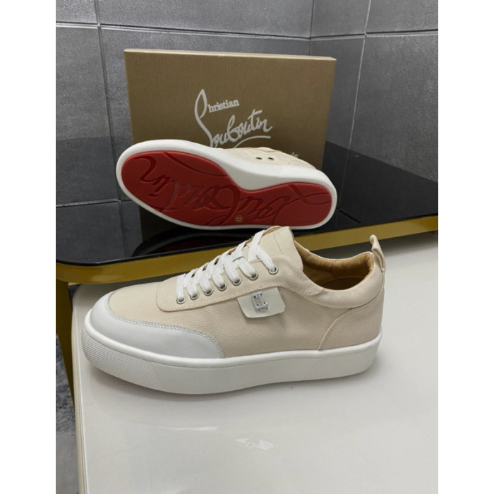 Christian Louboutin Beige Canvas Low‑Top Platform Sneakers