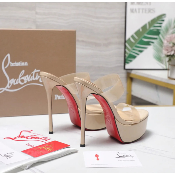 Christian Louboutin Nude Patent Clear‑Strap Heel Platform Mule Sandals