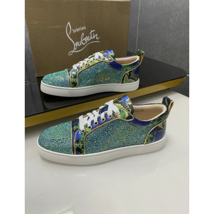 Christian Louboutin Multicolor Crystal Snake‑Print Lace‑Up Casual Sneakers