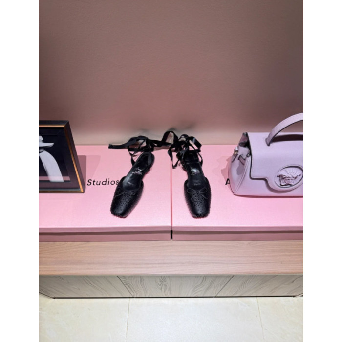 Christian Louboutin Black Crystal Embellished Satin Bow Tie‑Ankle Ballet Flats