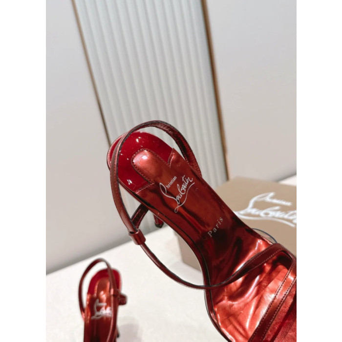 Christian Louboutin Metallic Red 100mm Stiletto Heel Slingback Sandals
