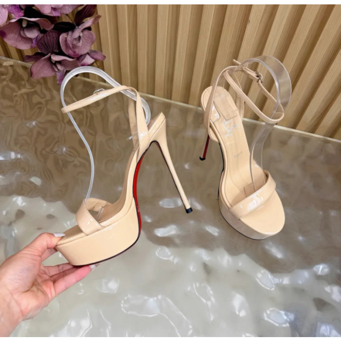 Christian Louboutin Nude Patent Leather Platform Ankle‑Strap High‑Heel Sandals 150mm heel