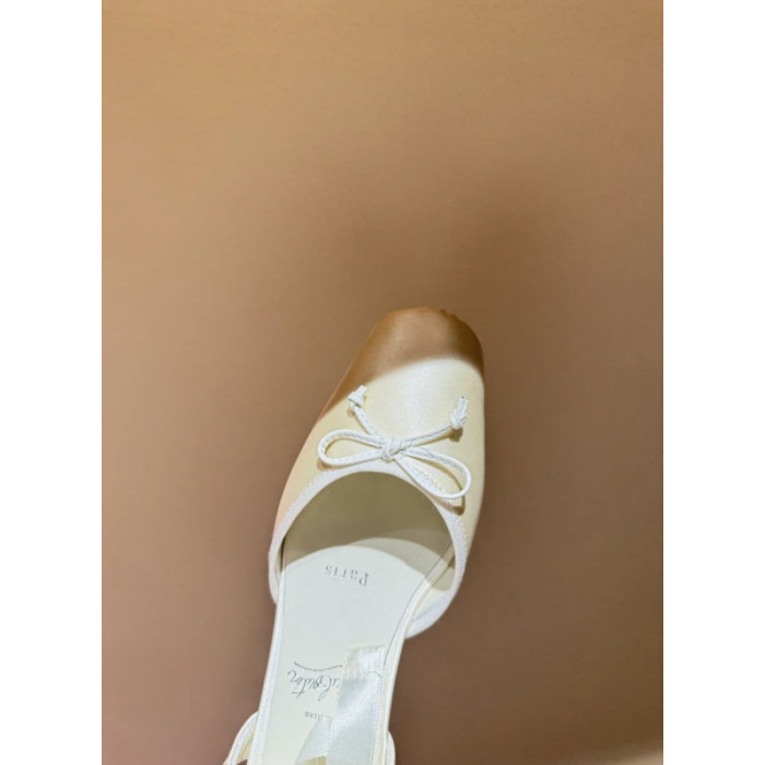 Christian Louboutin Ivory Satin Bow Tie‑Ankle Flat Ballet Sandals