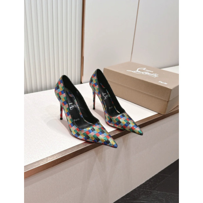 Christian Louboutin Multicolor Checkerboard Sequin 120mm Stiletto Heel So Kate Pumps