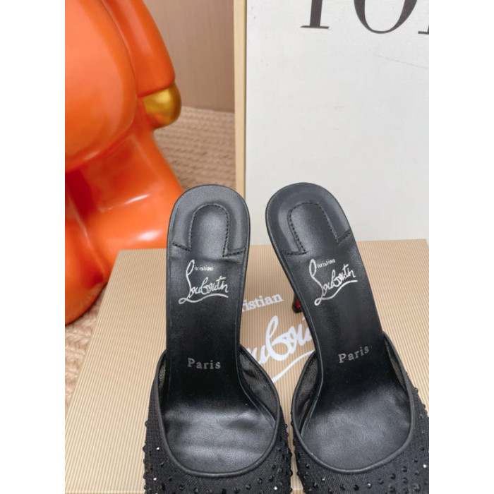 Christian Louboutin Black Mesh Crystal‑Embellished 100mm Stiletto Heel Mules