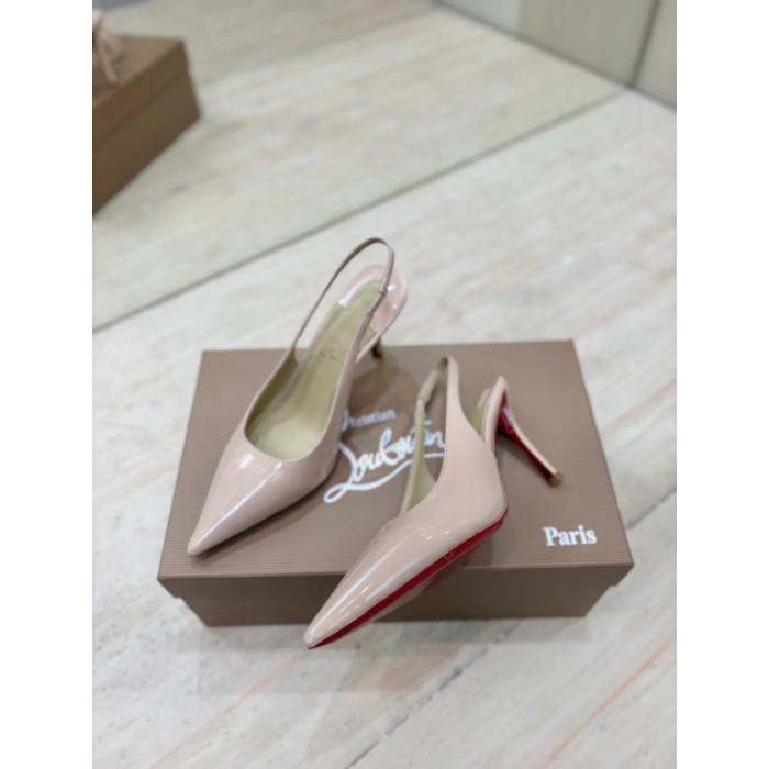 Christian Louboutin Nude Patent 85mm Pointed‑Toe Heel Slingback Pumps