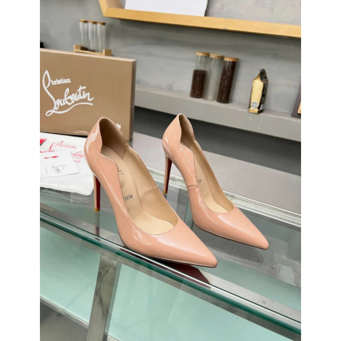 Christian Louboutin Nude Patent Scalloped 100mm heel Pump