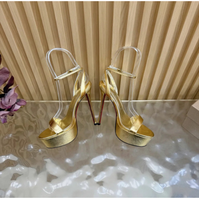Christian Louboutin Gold Metallic 150mm Platform Ankle‑Strap High‑Heel Sandals