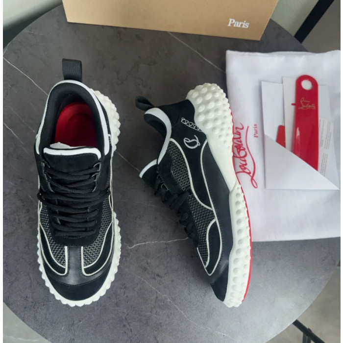 Christian Louboutin Black‑White Bubble‑Sole Lace‑Up Chunky Sneakers