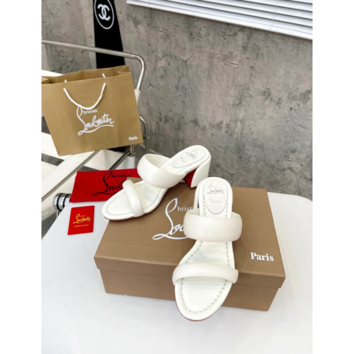 Christian Louboutin White Leather 55mm heel Slide Sandals