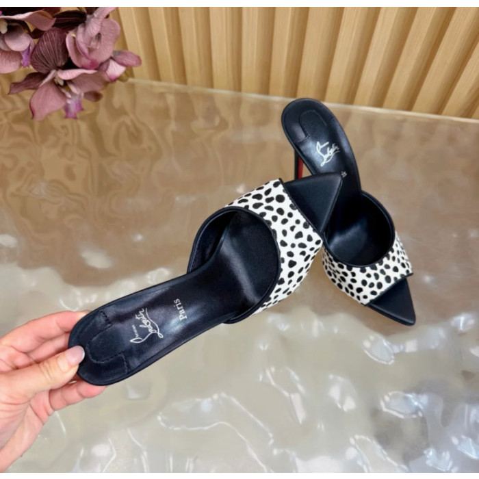 Christian Louboutin Dalmatian Print Pony Hair 100mm Stiletto Heel Mules