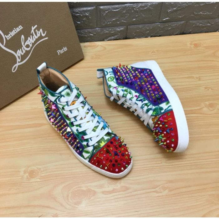 Christian Louboutin Floral Print Multicolor Spiked 20mm High‑Top Sneakers
