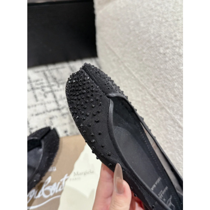 Christian Louboutin × Maison Margiela Black Mesh Crystal Tabi Split‑Toe Wedge Flats