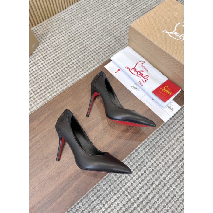 Christian Louboutin Black Leather 100mm Pointed Toe Stiletto Pumps