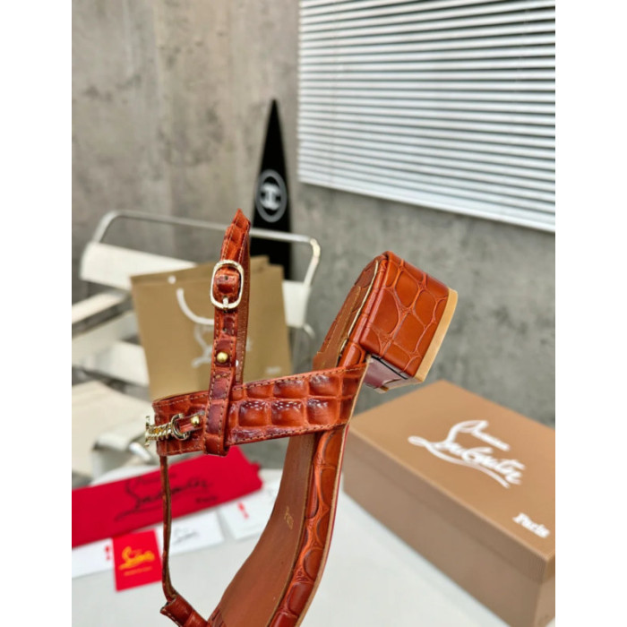 Christian Louboutin Rust Croc‑Embossed 45mm Block Heel Thong Sandals