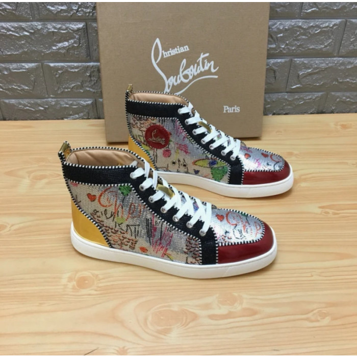 Christian Louboutin Graffiti Print 20mm High‑Top Men’s Sneakers