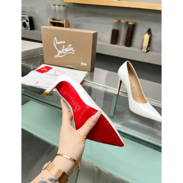 Christian Louboutin White Patent Leather Pointed‑Toe 120mm High Heel Pumps