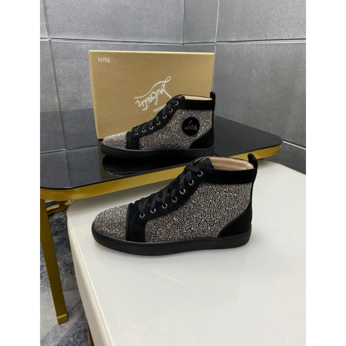 Christian Louboutin Gunmetal Strass Rhinestone High‑Top Sneakers