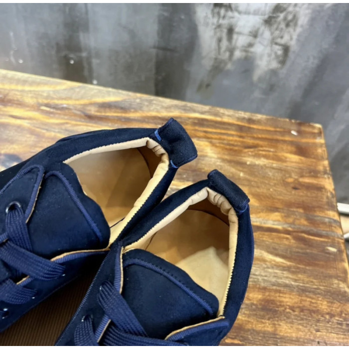 Christian Louboutin Navy Suede Black‑Spiked Low‑Top Sneakers