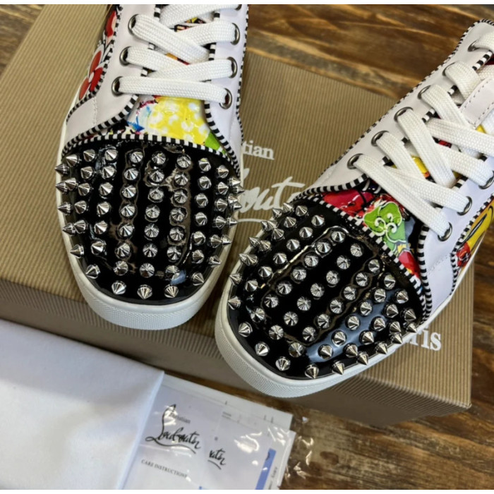 Christian Louboutin Multicolor Graffiti Print Spiked Low‑Top Sneakers