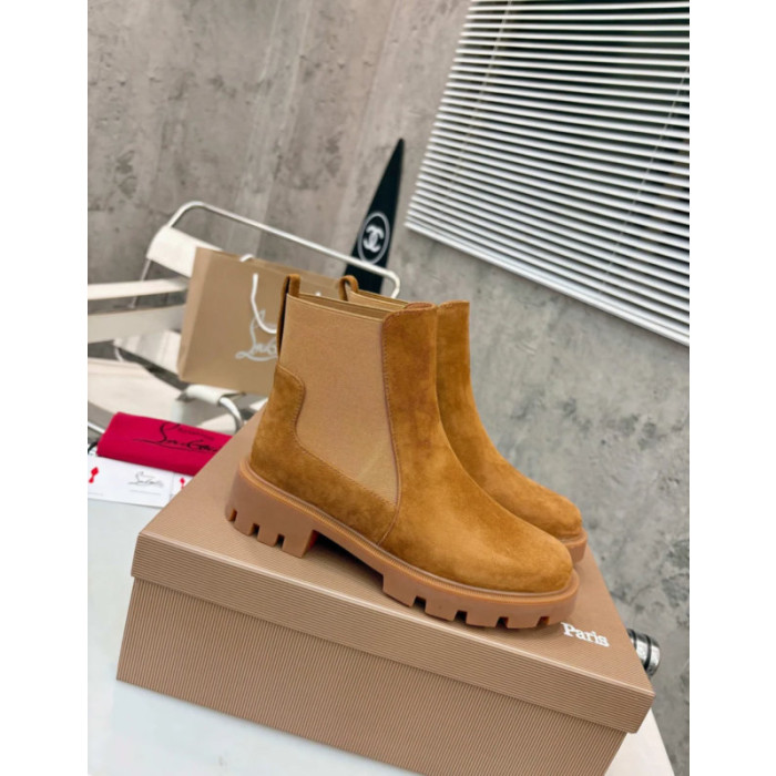 Christian Louboutin Tan Suede Lug‑Sole Chelsea Ankle Boots