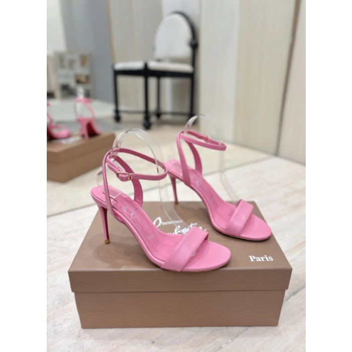 Christian Louboutin Pink Nappa Leather 85mm Stiletto Heel Ankle‑Strap Sandals