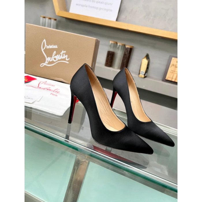 Christian Louboutin Black Satin Pointed‑Toe 120mm High Heel Pumps