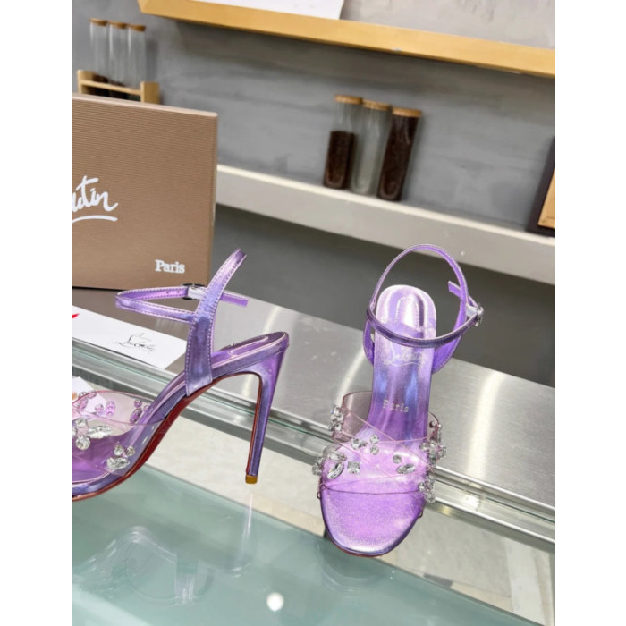 Christian Louboutin Purple Metallic Crystal‑Embellished 100mm Stiletto heel Sandals