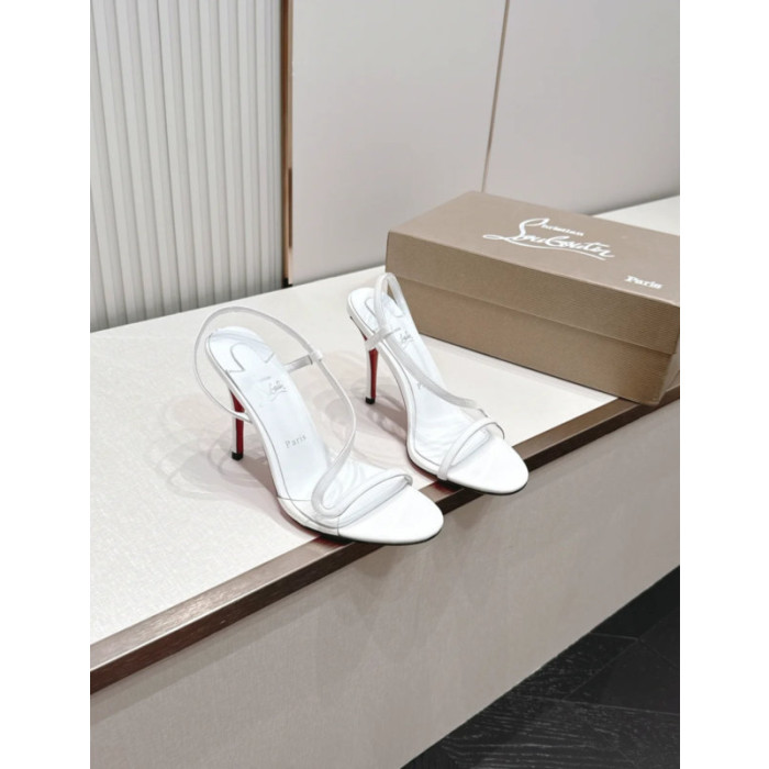 Christian Louboutin White Patent Leather 100mm Stiletto Heel Slingback Sandals