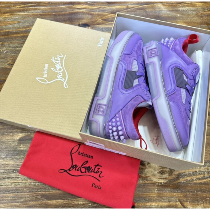 Christian Louboutin Purple Suede Leather Spiked Low‑Top Sneakers