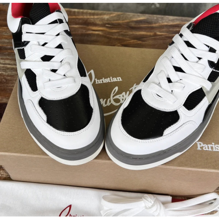 Christian Louboutin Black‑White Leather Spiked Platform Low‑Top Sneakers