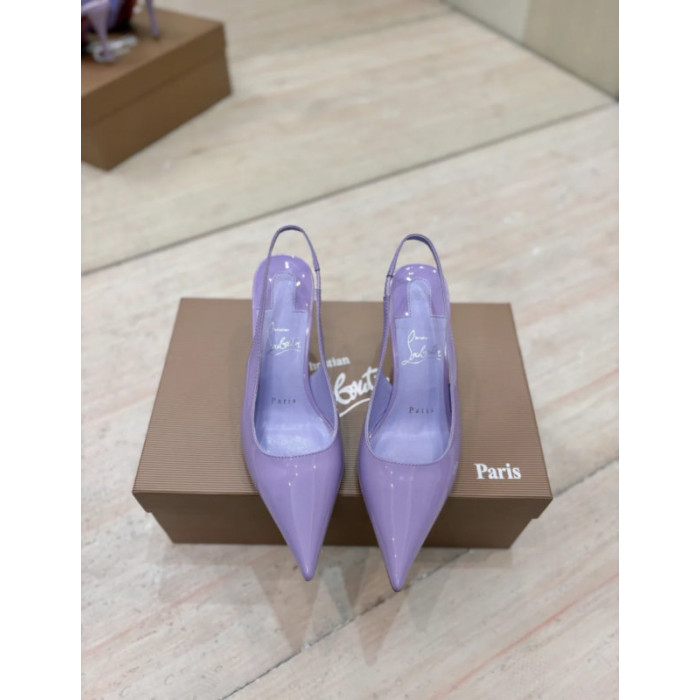Christian Louboutin Lavender Patent Leather 85mm Pointed‑Toe Slingback Stiletto Heel Pumps