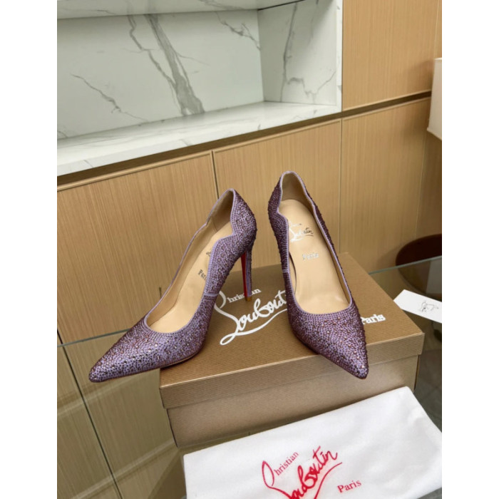 Christian Louboutin Lavender Crystal‑Encrusted Scalloped 100mm heel Pump
