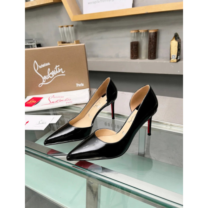 Christian Louboutin Black Patent Leather Half‑d'Orsay Pointed‑Toe 100mm heel Pumps