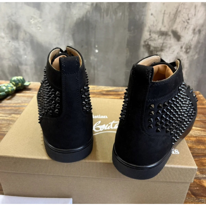 Christian Louboutin Black Suede Full‑Spike High‑Top Sneakers