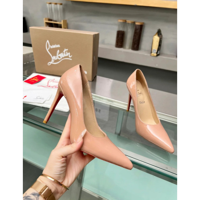 Christian Louboutin Nude Patent Leather Pointed‑Toe 120mm High Heel Pumps
